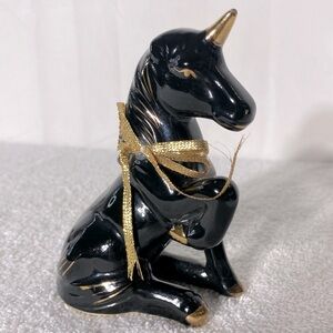 Vintage Black Ceramic Unicorn Figurine W Gold Accents